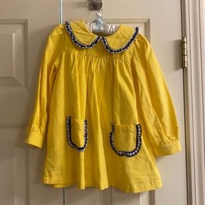Posh pickle yellow cord dress with navy gingham trim 3t
